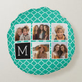 エメラルド&ブラックインスタグラム5フォトコラージモノグラム ラウンドクッション (裏面)