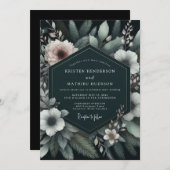 エメラルド ブラッシュ ムーディー フローラ ウェディング 招待状 (正面/裏面)