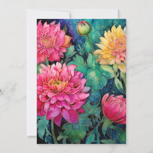 エメラルド、ホットピンクと金ゴールド結婚フローラ 招待状 (裏面)