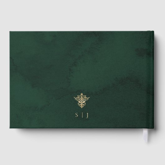 エメラルド ボタニカル エンチャンテッド グリーンとゴールドのウェディング ゲストブック (裏面)