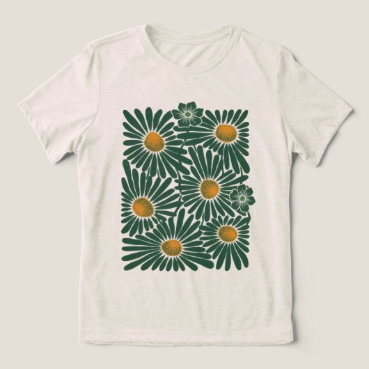 エメラルド・メドウ 女性用 抽象的フラワー Tシャツ トリ (デザイン正面)
