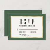エメラルド+金ゴールドクラシックウェディング招待RSVPカード 出欠カード (正面/裏面)