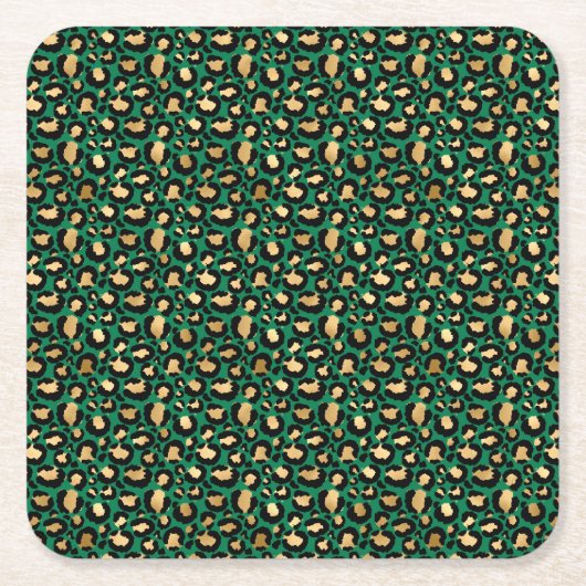 エメラルド&金ゴールドサファリシリーズデザイン3 スクエアペーパーコースター (正面)