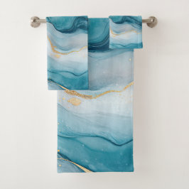 エメラルド&金ゴールドマーブルエレガンス バスタオルセット