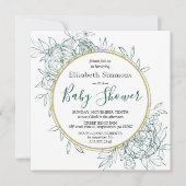 エメラルド&金ゴールド牡丹フローラトイレベビーシャワー 招待状 (正面)