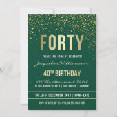 エメラルド |金ゴールド紙吹雪40th Birthdayパーティー 招待状 (正面)
