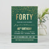 エメラルド |金ゴールド紙吹雪40th Birthdayパーティー 招待状 (スタンド正面)
