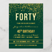 エメラルド |金ゴールド紙吹雪40th Birthdayパーティー 箔招待状ポストカード (正面)