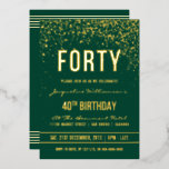 エメラルド |金ゴールド紙吹雪40th Birthdayパーティー 箔招待状<br><div class="desc">エメラルド |金ゴールド紙吹雪40th Birthdayパーティーフォイル招待状。こフォーマルの、トレンディーエレガント、40歳のバースデモダンィーパーティーの招待は適して男性へいる。黄金のクリーンなラインスタイリッシュ、上部ケースのゴシック様式のスクリプト、およびエメラルドグリーンの背景の洗練された金ゴールドフォイルの文字で構成さきらめくれ、シャワー、きらめく金ゴールド紙吹雪とパーティーストリーマーのシャワー。</div>