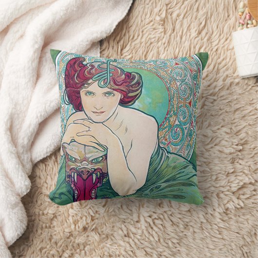 エメラルド(4つの宝石)、アルフォンスミュシャ クッション (ブランケット)