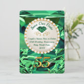 エメラルド、55周年記念 結婚記念日 保存日付 招待状 (スタンド正面)