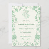 エメラルドChinoiserieヴィンテージ結婚フローラ 招待状 (正面)
