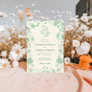 エメラルドChinoiserieヴィンテージ結婚フローラ 招待状