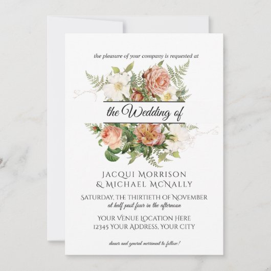 エメラルドn赤面牡丹、バラwファーンリース結婚ズ 招待状 (正面)