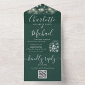 エメラルドQRコードメイソンジャースストリングライト結婚ズ オールインワン招待状 (内側)