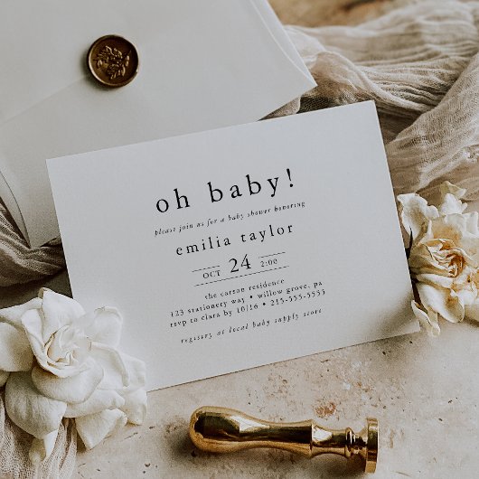 エメリア白黒ボホシンプルベビーオベビーシャワー 招待状