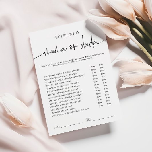 エメリーウィムシママまたはダダベビーシャワーゲームカード アドバイスカード