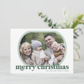 エメリーグリーンファミリーフォトシンプルクリスマスメリークリスマス シーズンカード (スタンド正面)