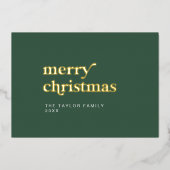 エメリーグリーンフォイルレトロおもしろいシンプルメリークリスマス 箔シーズンカード (正面)