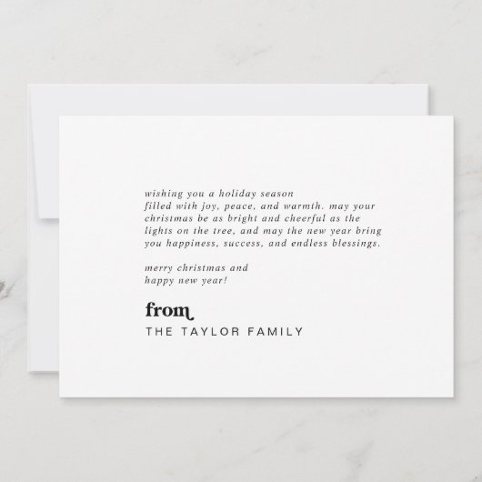 エメリーブラックファミリーフォトシンプルクリスマスメリークリスマス シーズンカード (裏面)