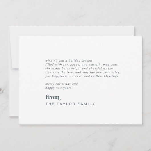 エメリーブルーファミリーフォトシンプルクリスマスメリークリスマス シーズンカード (裏面)