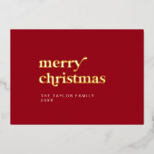 エメリーレッドフォイルレトロおもしろいシンプルメリークリスマス 箔シーズンカード (正面)