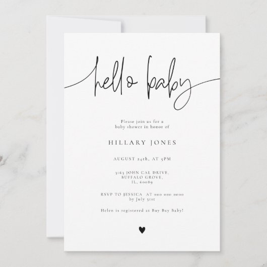 エメリー |書道エレガント赤ちゃんシャワーこんにちはベビー 招待状 (正面)