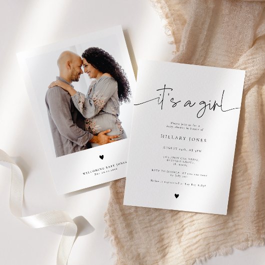 エメリー |書道エレガント赤ちゃんシャワー女の子 招待状