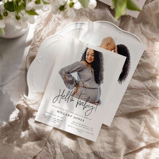 エメリー |赤エレガントちゃんシャワーHelloベビー写真 招待状