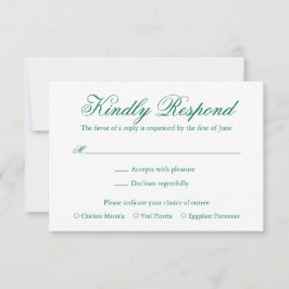 エメ伝統的ラルドグリーンフォーマルエレガントな結婚式 出欠カード