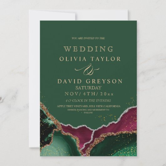 エメ王室のラルドグリーンピンクアゲート結婚ズ 招待状 (正面)