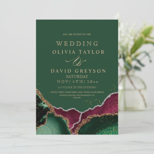 エメ王室のラルドグリーンピンクアゲート結婚ズ 招待状 (スタンド正面)