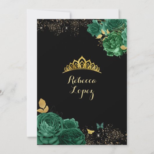 エメ王室のラルドグリーンブラックガールズキンセアニラ 招待状 (裏面)