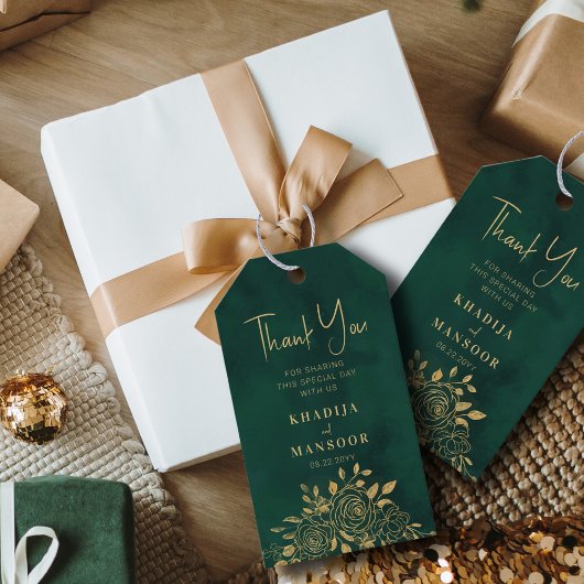 エメ王室のラルドグリーン金ゴールド結婚フローラありがとう ギフトタグ