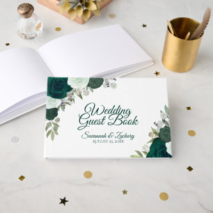 エメ素朴ラルドエレガントグリーンフローラボホ結婚ズ ゲストブック