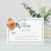 エメ素朴ラルドエレガントグリーンフローラ秋の結婚式 出欠カード (スタンド正面)