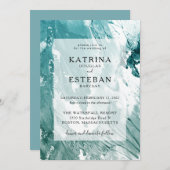 エメ絵を描ラルドモダングリ結婚ン 招待状 (正面/裏面)