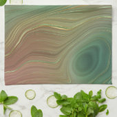 エメ自然ラルド層 |グリーンインクとゴールデンインクの瑪瑙 キッチンタオル (折り畳み)