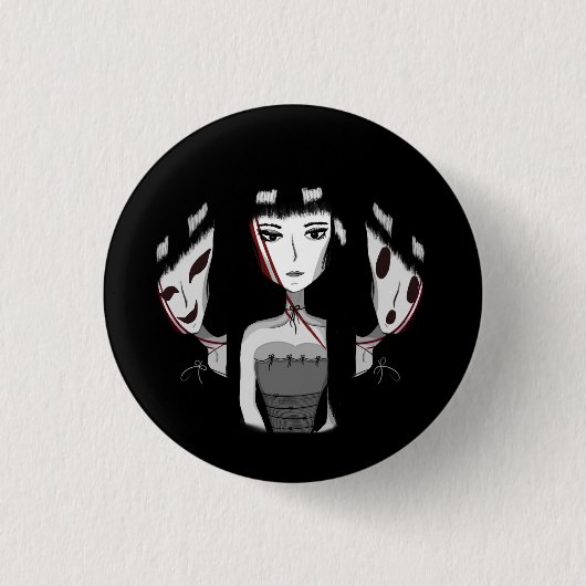 エモガール 手描き 黒 缶バッジ (正面)