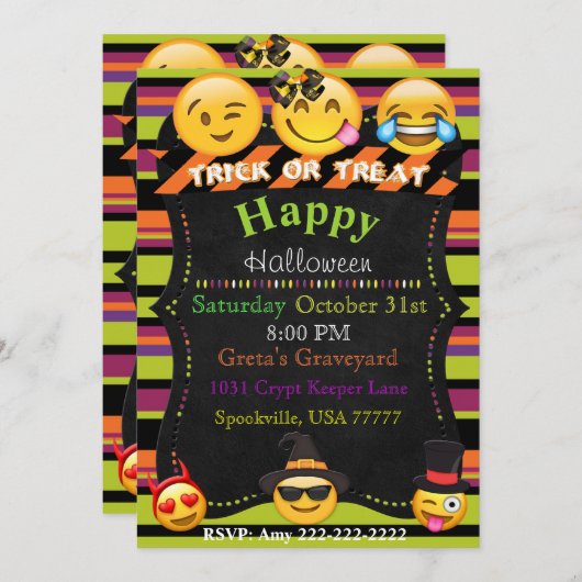 エモジハローウィンパーティまたはハロウィーン誕生日招待状 招待状 (正面/裏面)