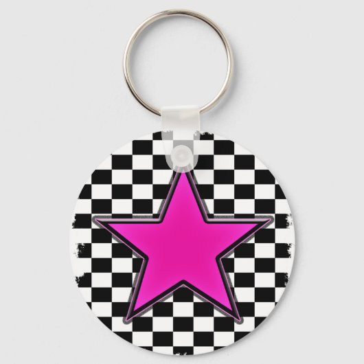 エモピンクスター市松模様にズ キーホルダー (正面)
