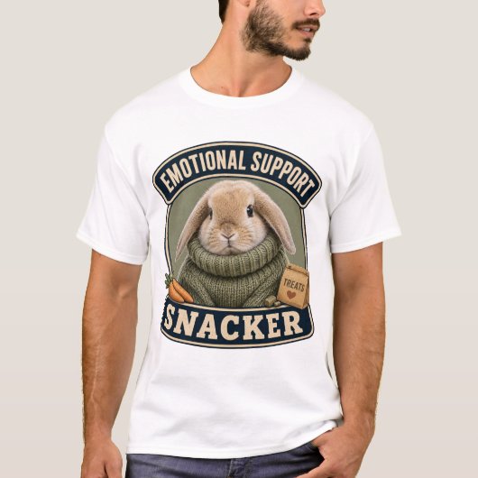エモーショナルサポートスナッカーの面白いウサギTシャツ Tシャツ (正面)