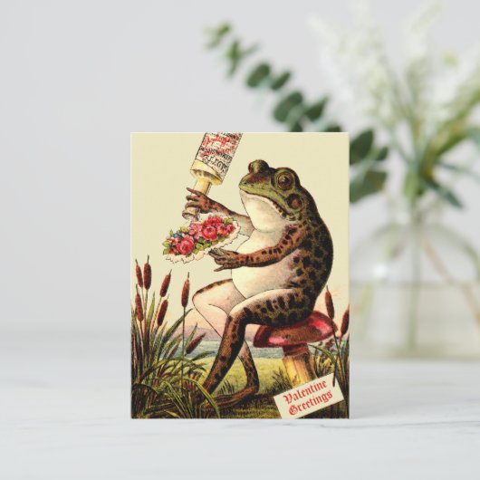 エラおもしろいービクトリアンフロッグオンタッドスツールバレンタイン シーズンポストカード (スタンド正面)