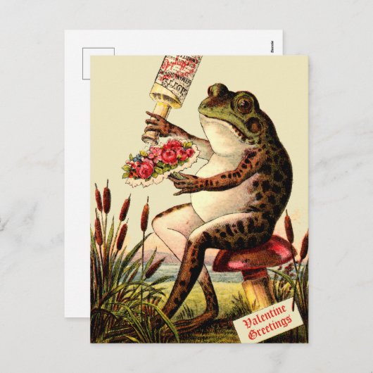 エラおもしろいービクトリアンフロッグオンタッドスツールバレンタイン シーズンポストカード (正面/裏面)