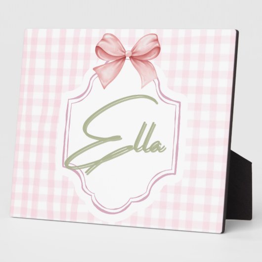エラちゃんのためのオーダーメイドベビーガール寝室　リボン＆ギンガム フォトプラーク (側面)