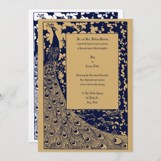 エラエレガントービクトリアンアールヌーボーピーコッ結婚ク 招待状 (正面/裏面)