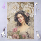 エラエレガントービクトリアンレディーホワイト&ピンク花模様 薄葉紙 (クラフト)