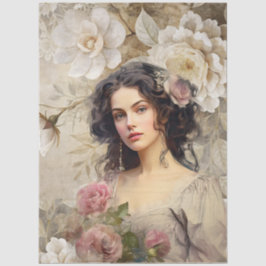 エラエレガントービクトリアンレディーホワイト&ピンク花模様 薄葉紙