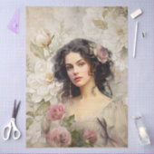 エラエレガントービクトリアンレディーホワイト&ピンク花模様 薄葉紙 (クラフト)