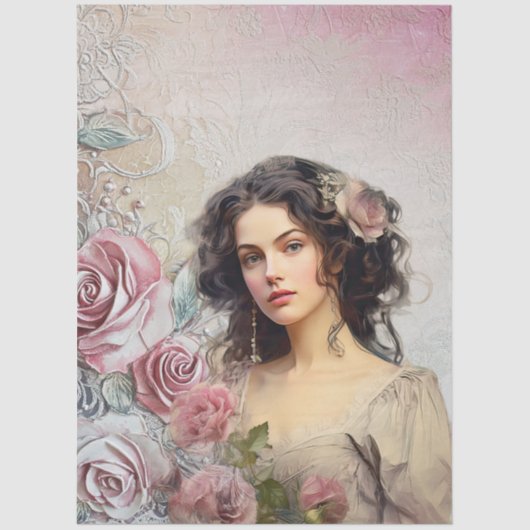 エラエレガントービクトリアンレディーラベンダーバラ&レース 薄葉紙 (正面)